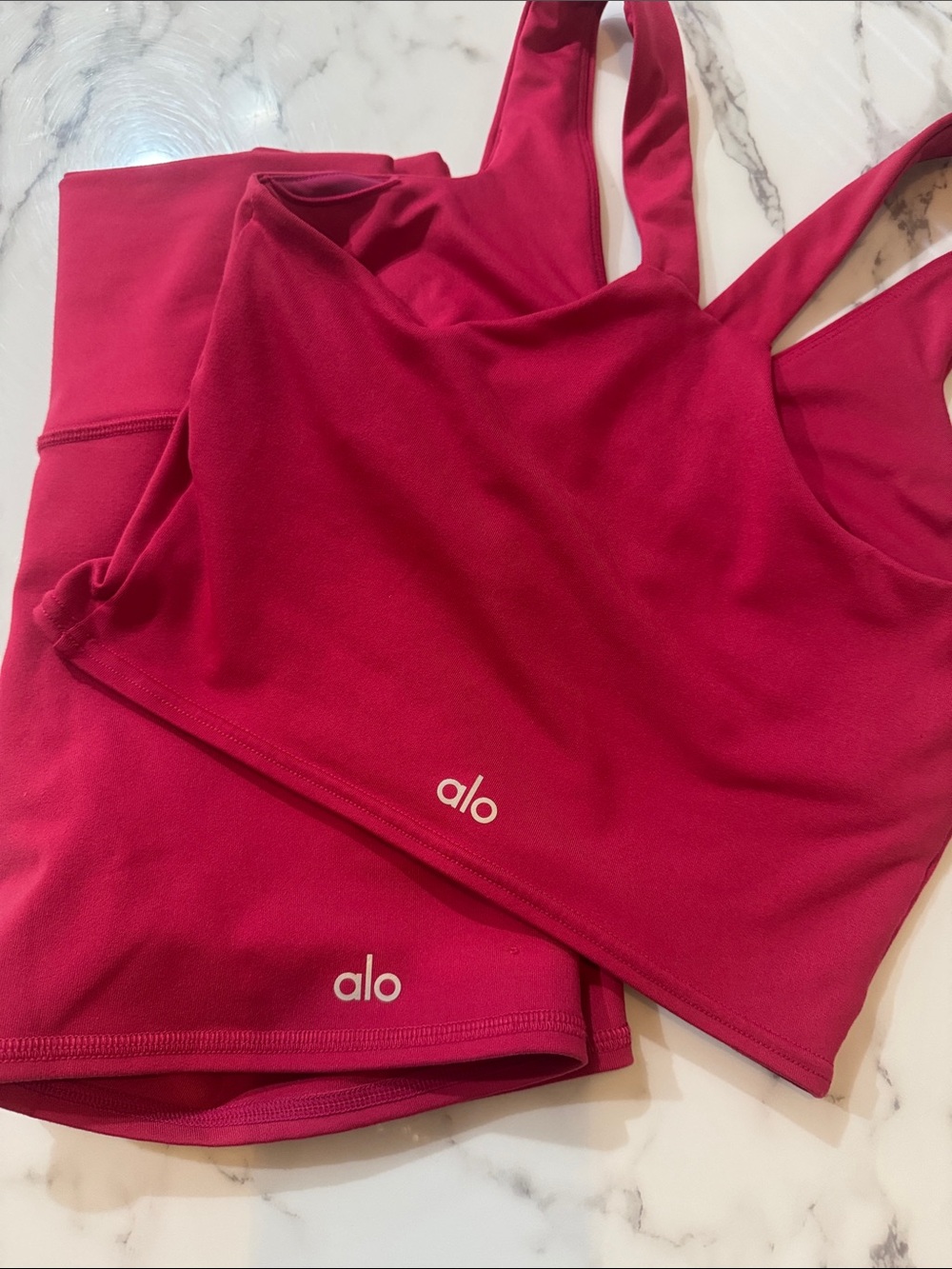 ALO Yoga Magenta Women's Athletic Tank and Bike Shorts Set